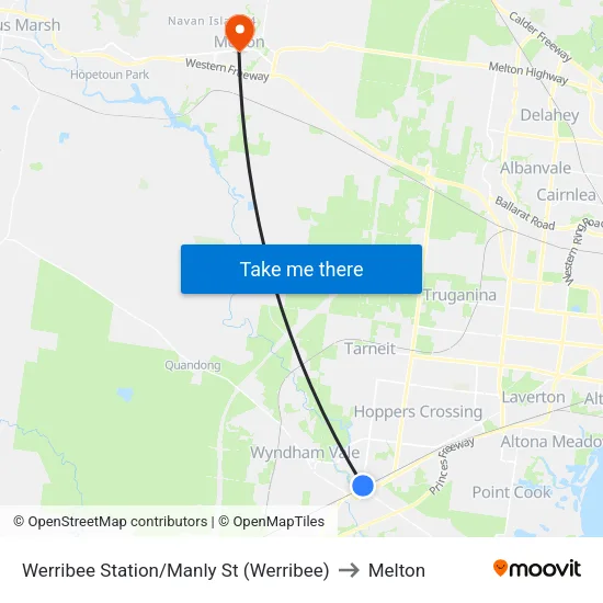 Werribee Station/Manly St to Melton map