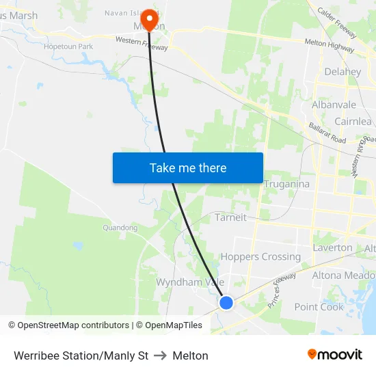 Werribee Station/Manly St to Melton map