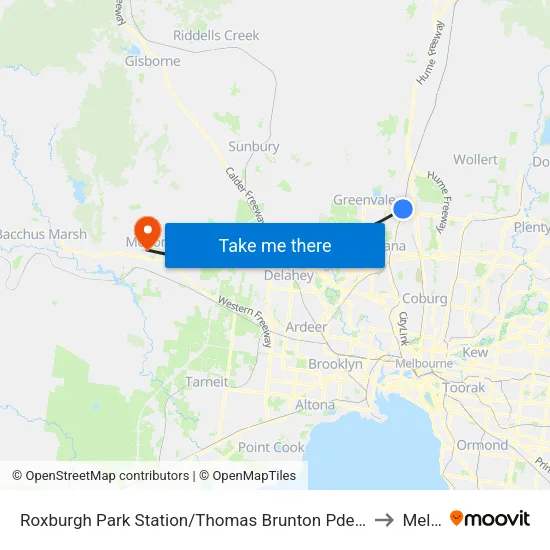 Roxburgh Park Station/Thomas Brunton Pde to Melton map