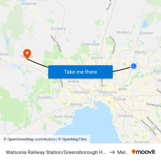 Watsonia Station/Greensborough Hwy to Melton map