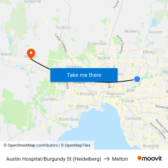 Austin Hospital/Burgundy St to Melton map