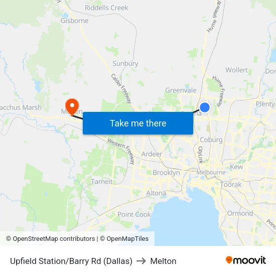 Upfield Station/Barry Rd to Melton map