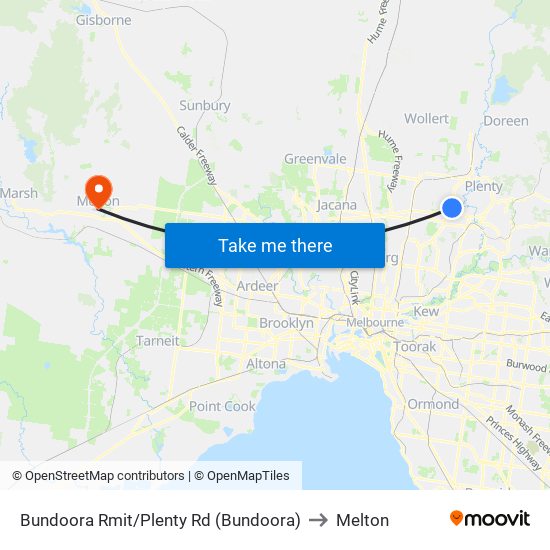 Bundoora Rmit/Plenty Rd (Bundoora) to Melton map