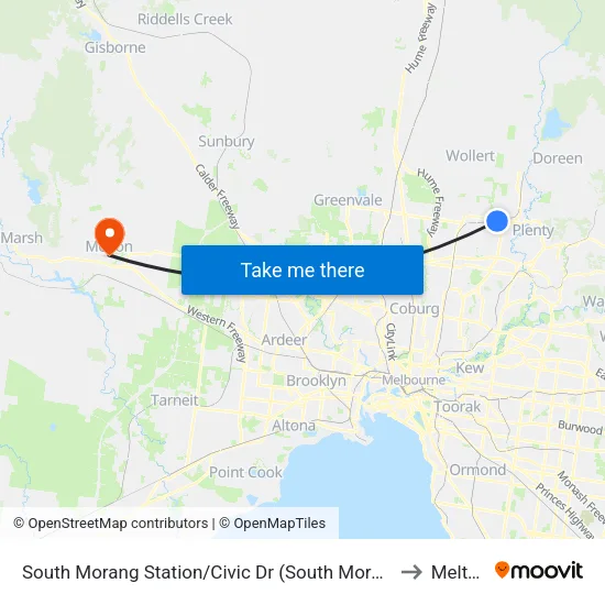 South Morang Station/Civic Dr to Melton map