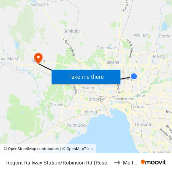 Regent Station/Robinson Rd to Melton map