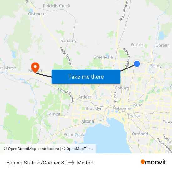 Epping Station/Cooper St to Melton map