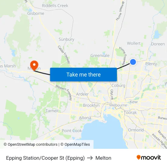 Epping Station/Cooper St to Melton map
