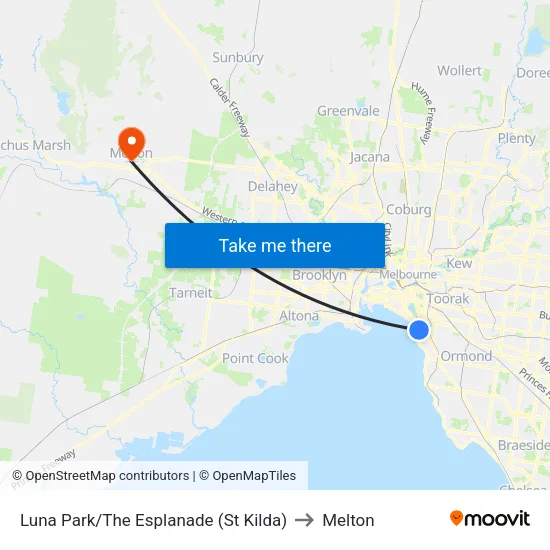 Luna Park/The Esplanade to Melton map