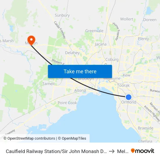 Caulfield Railway Station/Sir John Monash Dr to Melton map