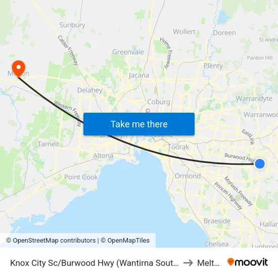 Knox City Shopping Centre to Melton map