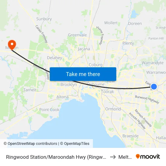 Ringwood Station/Maroondah Hwy to Melton map