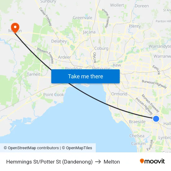 Hemmings St/Potter St to Melton map