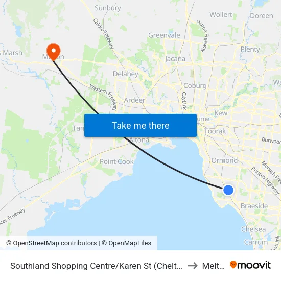 Southland Shopping Centre/Karen St to Melton map
