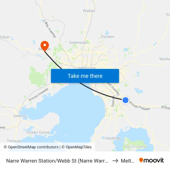 Narre Warren Station/Webb St to Melton map