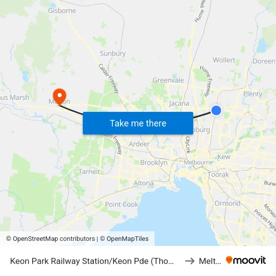 Keon Park Station/Keon Pde to Melton map