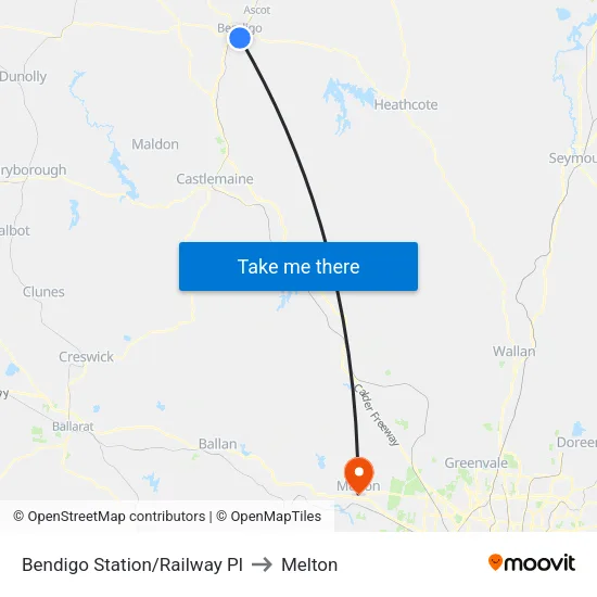 Bendigo Station/Railway Pl to Melton map