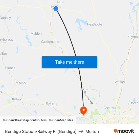 Bendigo Station/Railway Pl (Bendigo) to Melton map