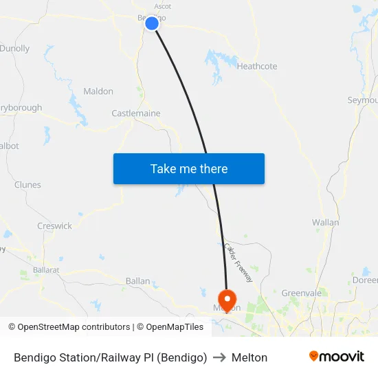 Bendigo Station/Railway Pl to Melton map