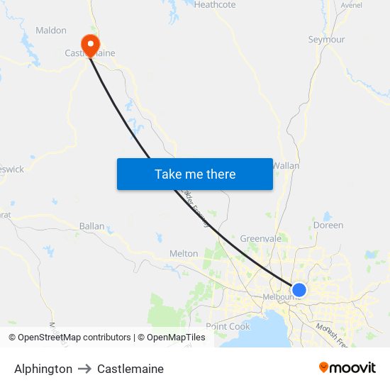 Alphington to Castlemaine map