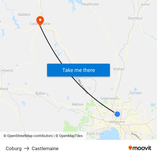 Coburg to Castlemaine map