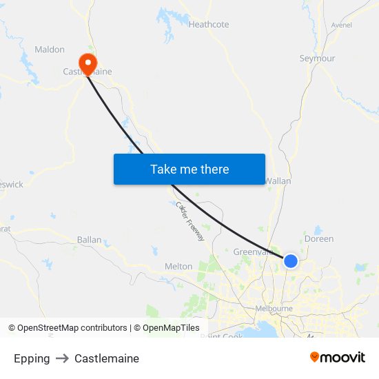 Epping to Castlemaine map