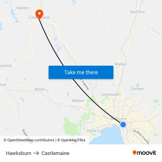 Hawksburn to Castlemaine map