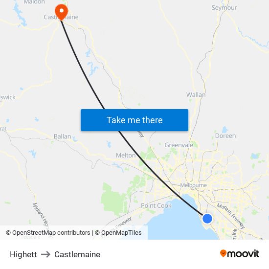 Highett to Castlemaine map