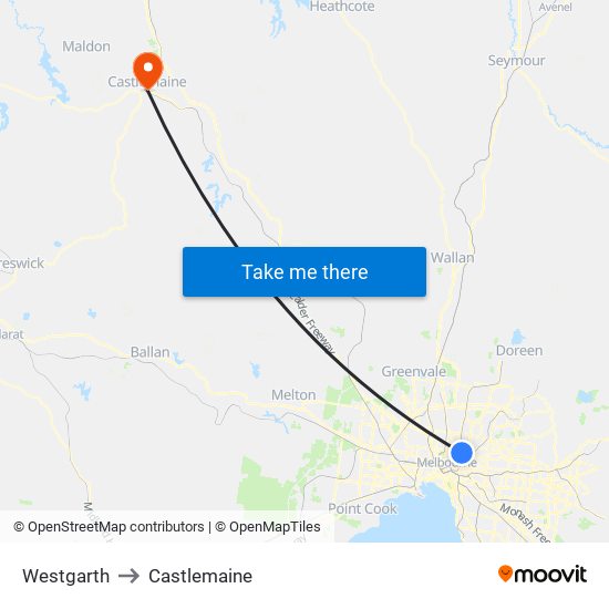 Westgarth to Castlemaine map