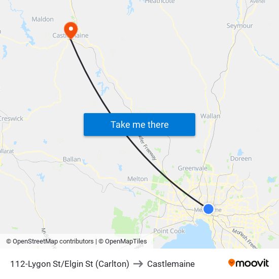 112-Lygon St/Elgin St (Carlton) to Castlemaine map