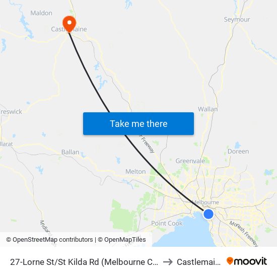 27-Lorne St/St Kilda Rd (Melbourne City) to Castlemaine map