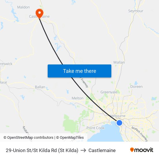 29-Union St/St Kilda Rd (St Kilda) to Castlemaine map