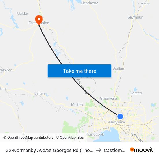 32-Normanby Ave/St Georges Rd (Thornbury) to Castlemaine map