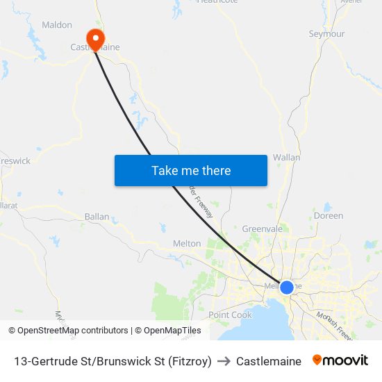 13-Gertrude St/Brunswick St (Fitzroy) to Castlemaine map