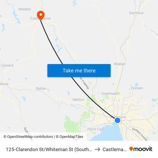 125-Clarendon St/Whiteman St (Southbank) to Castlemaine map