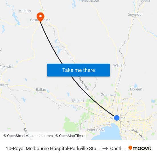 10-Royal Melbourne Hospital-Parkville Station/Royal Pde (Melbourne City) to Castlemaine map
