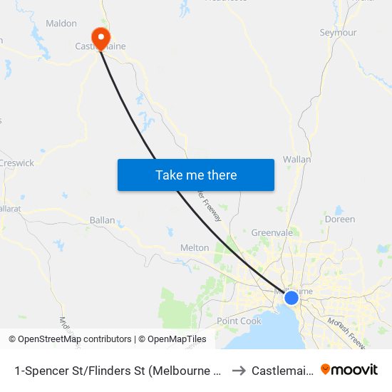 1-Spencer St/Flinders St (Melbourne City) to Castlemaine map