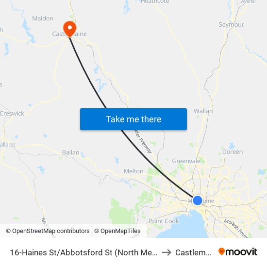 16-Haines St/Abbotsford St (North Melbourne) to Castlemaine map