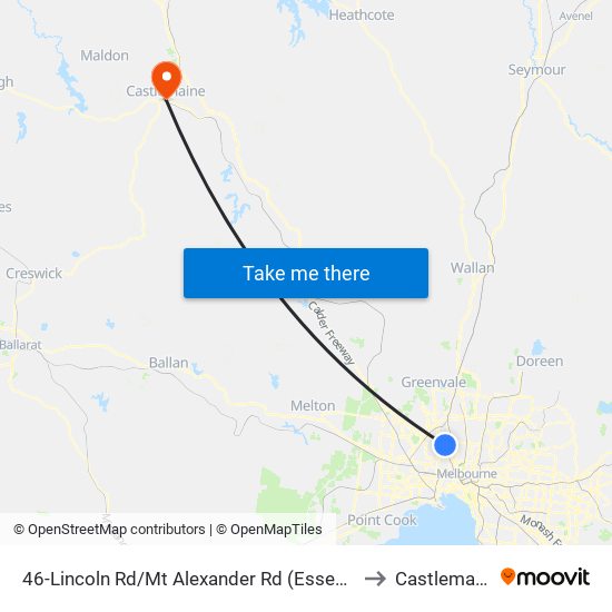 46-Lincoln Rd/Mt Alexander Rd (Essendon) to Castlemaine map