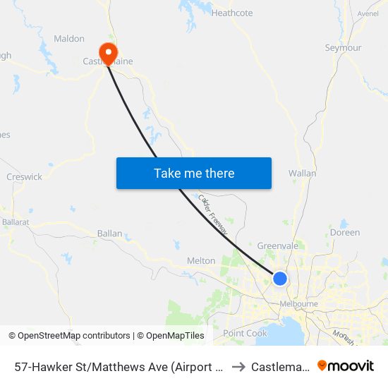 57-Hawker St/Matthews Ave (Airport West) to Castlemaine map