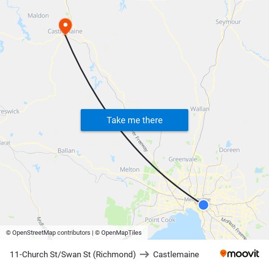 11-Church St/Swan St (Richmond) to Castlemaine map