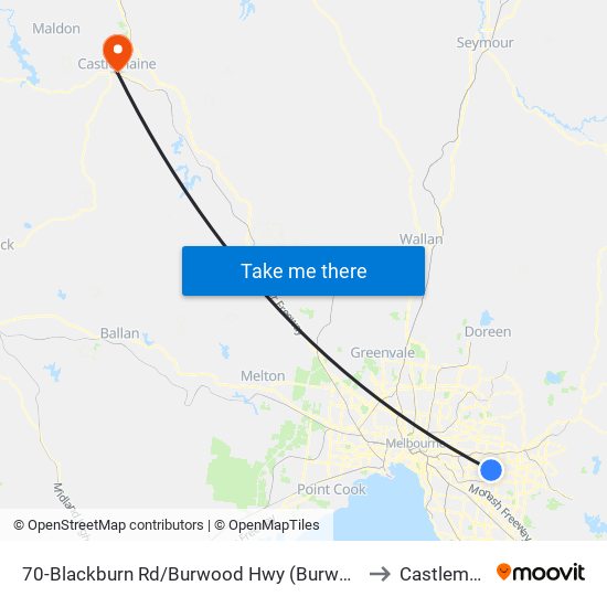 70-Blackburn Rd/Burwood Hwy (Burwood East) to Castlemaine map