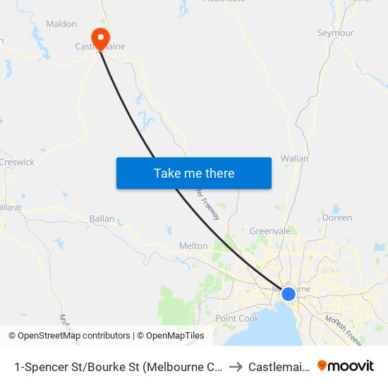 1-Spencer St/Bourke St (Melbourne City) to Castlemaine map