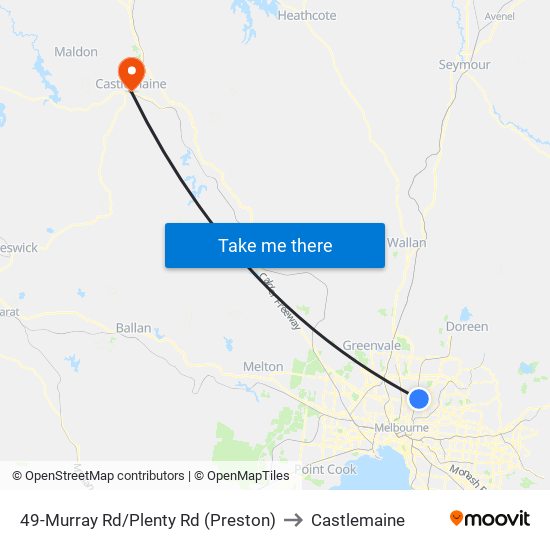 49-Murray Rd/Plenty Rd (Preston) to Castlemaine map