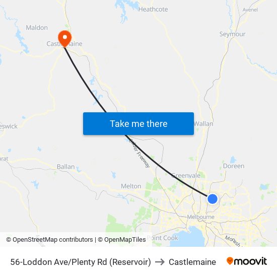 56-Loddon Ave/Plenty Rd (Reservoir) to Castlemaine map