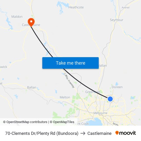 70-Clements Dr/Plenty Rd (Bundoora) to Castlemaine map