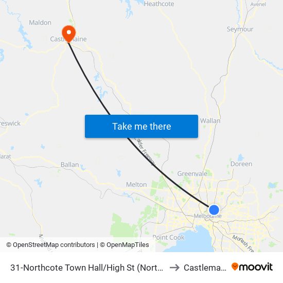 31-Northcote Town Hall/High St (Northcote) to Castlemaine map