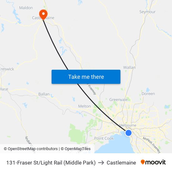 131-Fraser St/Light Rail (Middle Park) to Castlemaine map