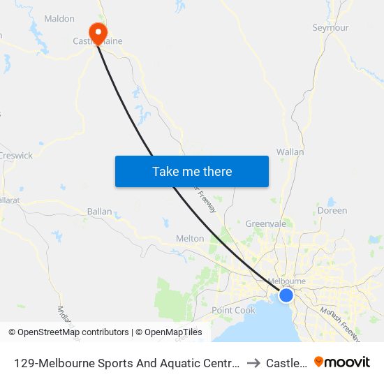 129-Melbourne Sports And Aquatic Centre/Light Rail (Middle Park) to Castlemaine map