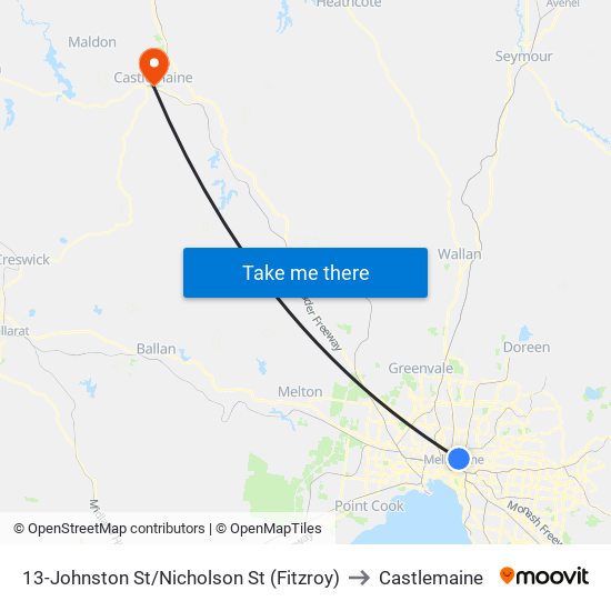 13-Johnston St/Nicholson St (Fitzroy) to Castlemaine map