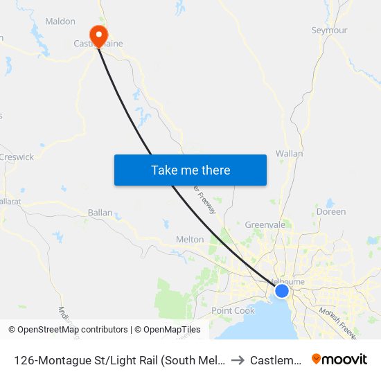126-Montague St/Light Rail (South Melbourne) to Castlemaine map